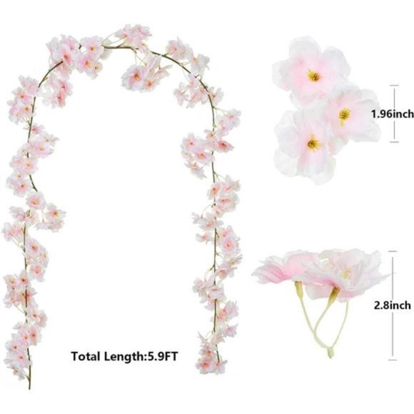 8pcs 47.2ft Artificial Cherry Blossom Flower Garland Hanging Vines for Spring - Picture 2 of 7